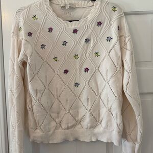 LOFT Ivory Sweater with Colorful Floral Accents